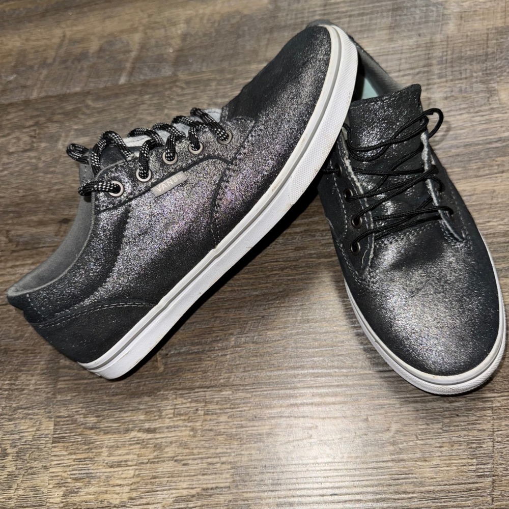 Vans Atwood Low Womens 7.5 Gunmetal Silver Metallic Glitter Shimmer Sneaker Shoe
